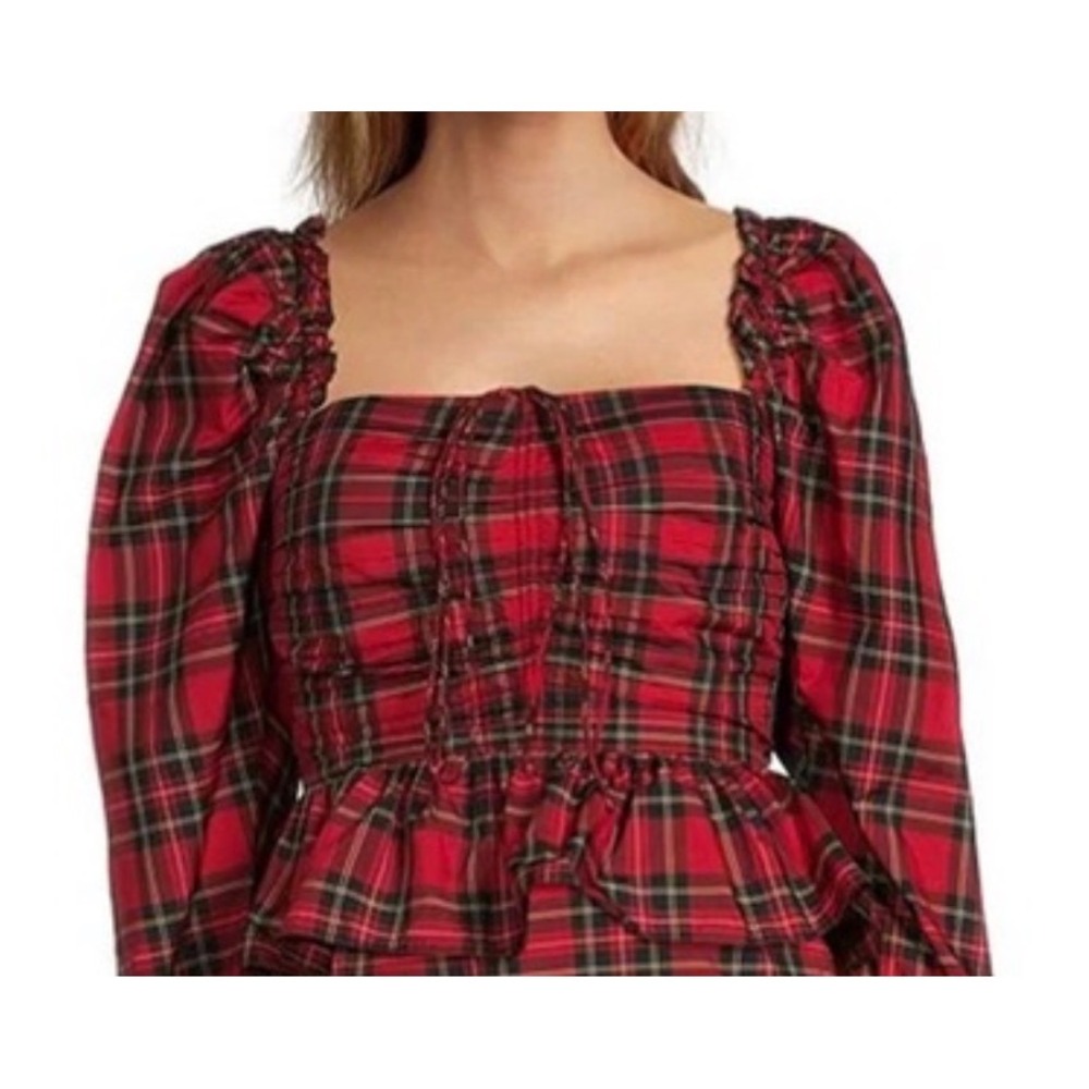 NWT Antonio Melani Vira Red Plaid Long Sleeve Top Size 6